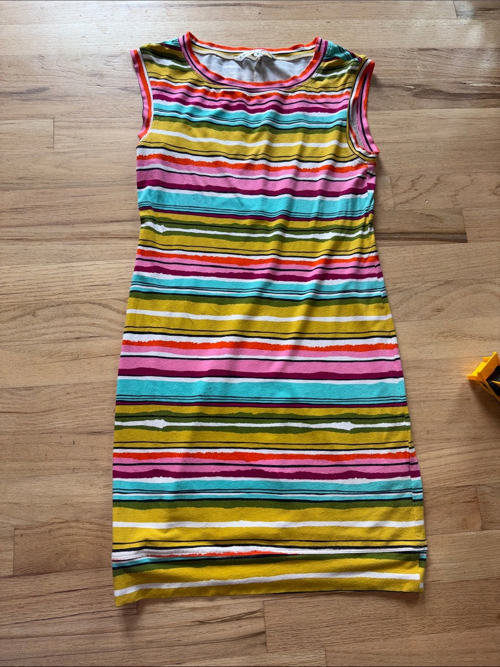 Trina Turk Sleeveless Striped Knit Mini Dress in Yellow, Pink, Teal, Olive